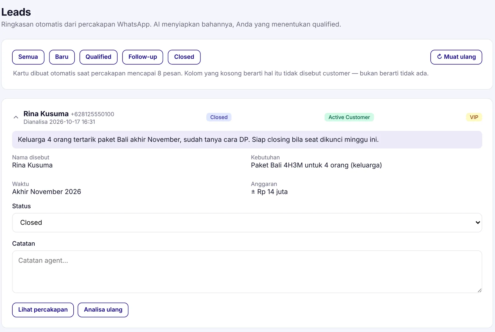 DEI Chatbot dashboard screenshot: Lead Analysis