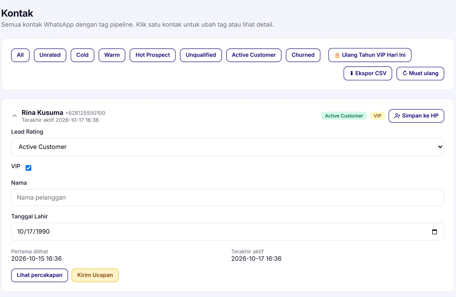 DEI Chatbot dashboard screenshot: VIP Customers